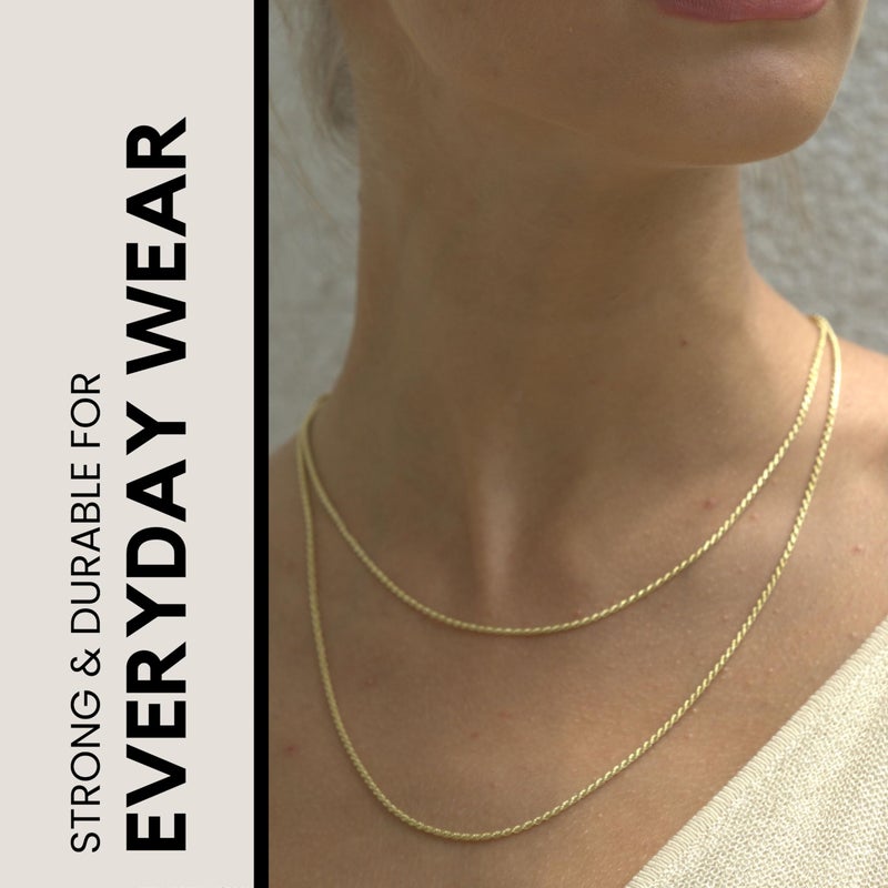 KISPER Solid 18K Gold Over 925 Sterling Silver Italian Diamond-Cut 1.5mm Braided Rope Chain Necklace - for Men & Women with Lobster Clasp - Made in Italy, 30" - Image 4