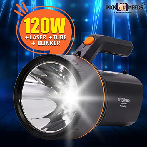 Pick Ur Needs Emergency Long Range Torch Rechargeable 120 W Bright Waterproof Led Laser Power Search Light (Black, 3000 Lumen) - Image 2