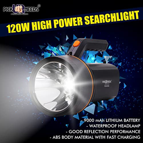 Pick Ur Needs Emergency Long Range Torch Rechargeable 120 W Bright Waterproof Led Laser Power Search Light (Black, 3000 Lumen) - Image 4