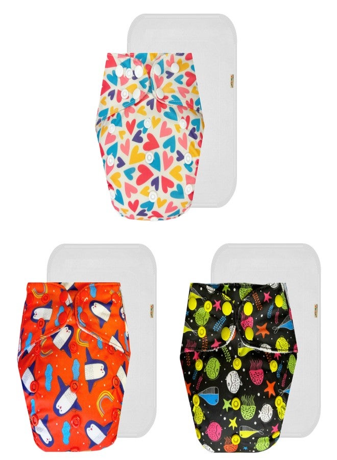 Dumbledo Premium Cloth Diaper with Cotton Insert (Pack of 3) | Soft & Gentle | 6-Layer Absorbent Pad | Adjustable Snaps | Everyday Diapering Essential | 3 Months - 3 Years | Unisex Baby - Image 1