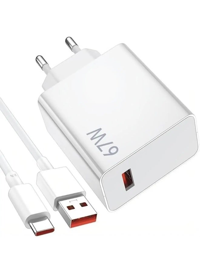 ستار شاحن سريع 67 واط مع كابل USB C 6A 1M لشحن شاحن Mi Turbo، شاحن سريع مع كابل USB C لهواتف Xiaomi وRedmi - Image 1