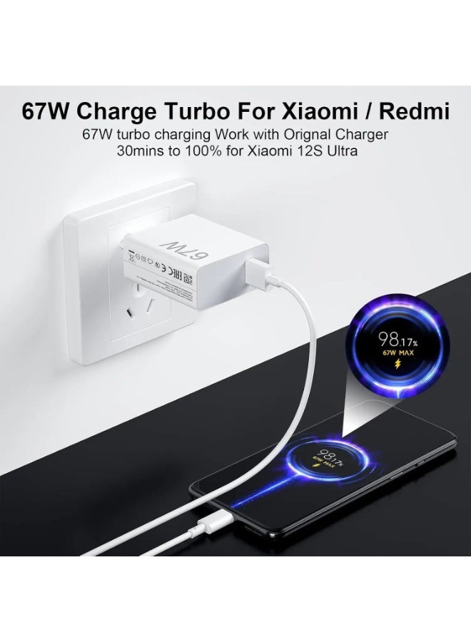 ستار شاحن سريع 67 واط مع كابل USB C 6A 1M لشحن شاحن Mi Turbo، شاحن سريع مع كابل USB C لهواتف Xiaomi وRedmi - Image 3