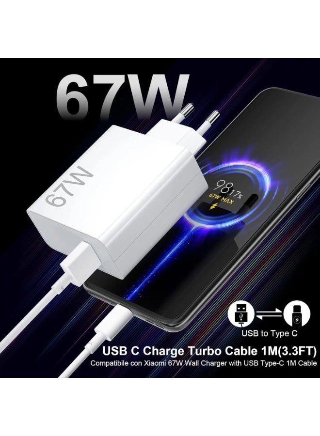ستار شاحن سريع 67 واط مع كابل USB C 6A 1M لشحن شاحن Mi Turbo، شاحن سريع مع كابل USB C لهواتف Xiaomi وRedmi - Image 2