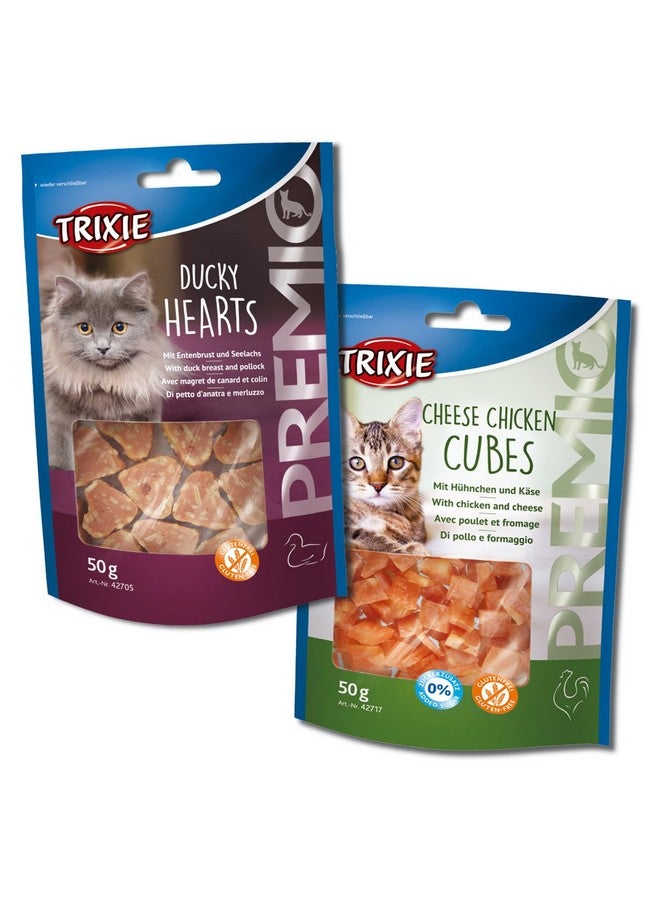 تريكسي مجموعة مكافآت القطط من قلوب البط الممتازة ومكعبات الدجاج بالجبن الممتازة، مكافآت غنية بالعناصر الغذائية للقطط، مناسبة لجميع السلالات - (عبوة من قطعتين) - Image 1