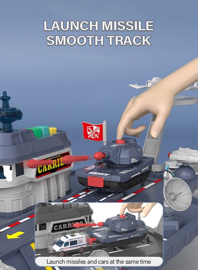 GROIC Aircraft Carrier Ship Toy for Kids, Aircraft Carrier Set with 2 Planes, 1 Tucker and 2 Police Cars and 2 Own Guns, Cannon, Track, Radar, Parking Apron, DIY Construction Educational Building Blocks Toy - Image 4