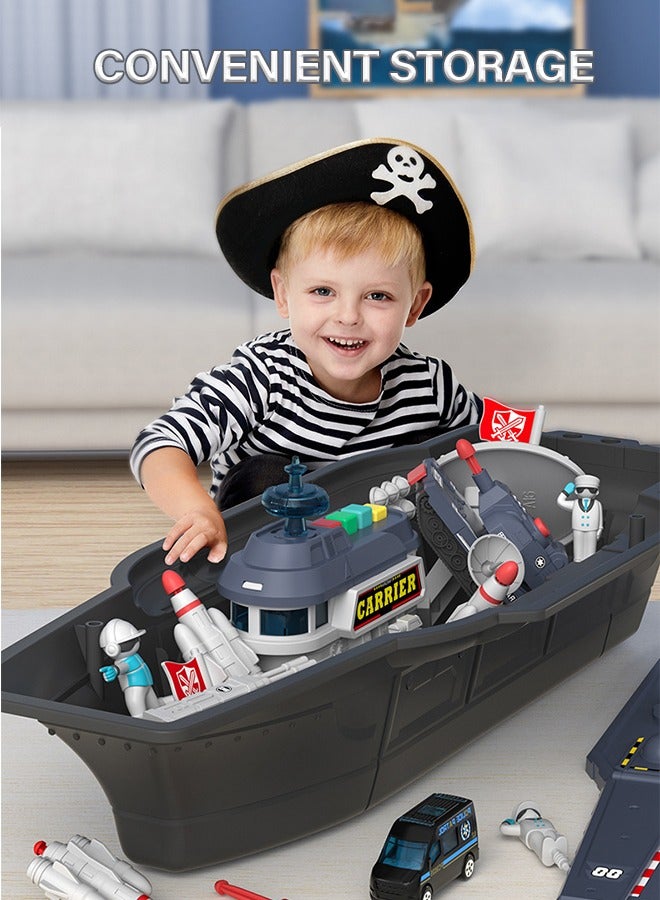 GROIC Aircraft Carrier Ship Toy for Kids, Aircraft Carrier Set with 2 Planes, 1 Tucker and 2 Police Cars and 2 Own Guns, Cannon, Track, Radar, Parking Apron, DIY Construction Educational Building Blocks Toy - Image 3