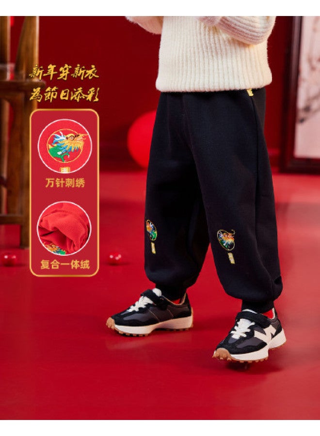 Doodle Home kids' Fleece-lined Pants - Boys' Chinese New Year Outfit & Girls' Red Joggers For Winter Festive Wear - Image 1