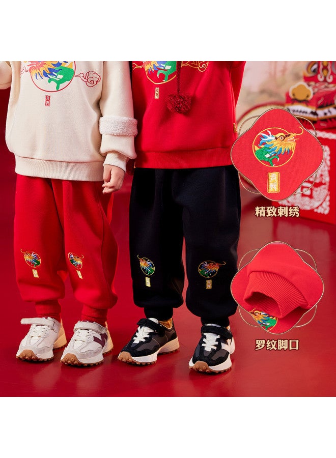 Doodle Home kids' Fleece-lined Pants - Boys' Chinese New Year Outfit & Girls' Red Joggers For Winter Festive Wear - Image 4