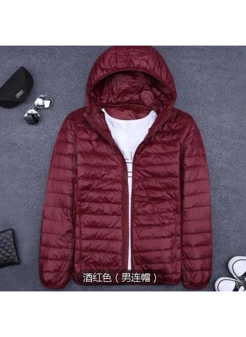 Mens Lightweight Plus-Size Down Jacket wine red hooded [special clearance]]