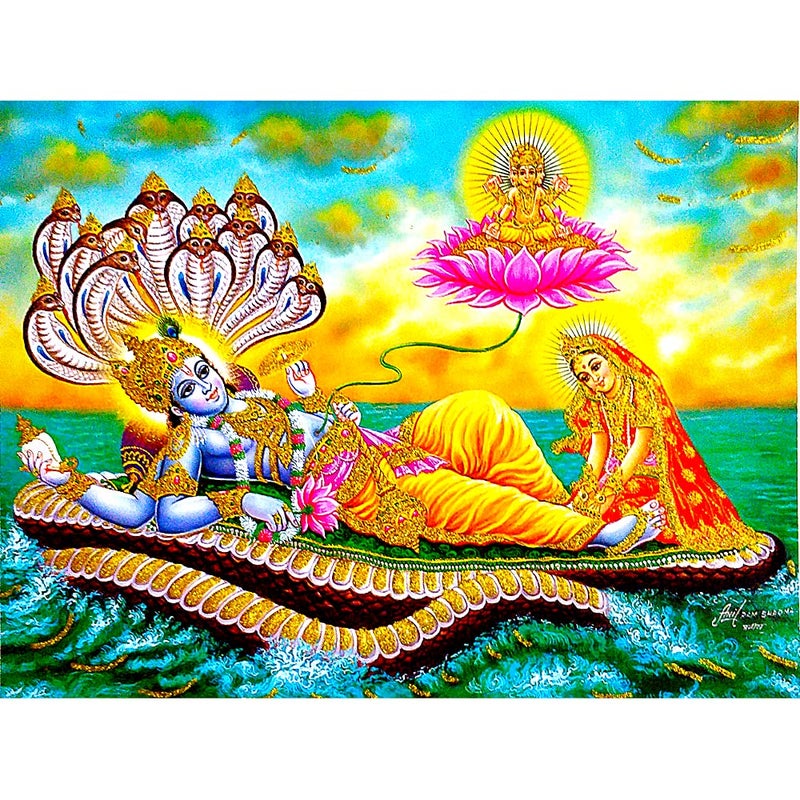 Suninow Vishnu laxmi Photo Frame Religious Framed Painting for Wall and PoojaHindu Bhagwan Devi Devta Photo FrameGod Poster for Puja 29 X 23 CM Vishnu laxmi 2 - Image 3