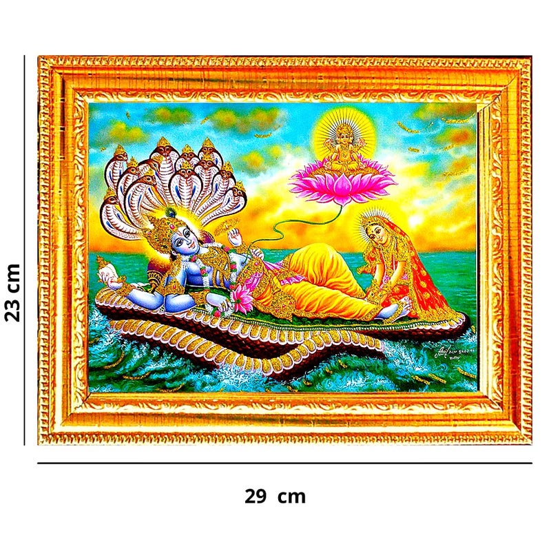Suninow Vishnu laxmi Photo Frame Religious Framed Painting for Wall and PoojaHindu Bhagwan Devi Devta Photo FrameGod Poster for Puja 29 X 23 CM Vishnu laxmi 2 - Image 2