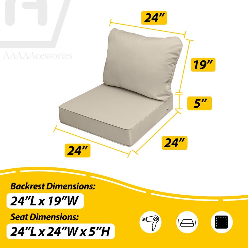 AAAAAcessories Outdoor Seat Cushions for Chairs, Fade-Resistant, Waterproof Patio Furniture Replacement Cushions, 24" x 24" x 5" + 24" x 19", Beige - Image 5