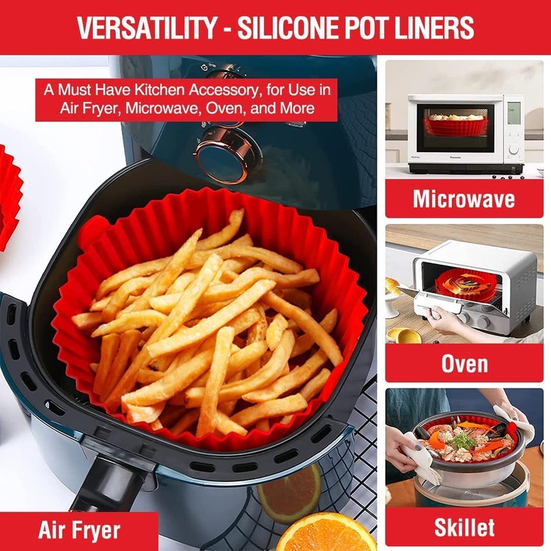 CLEMATIS CLEMATIS Air Fryer Liners Pot 2 Pack I Round Silicone Basket Baking Tray I Pot with Ear Handles I NonStick Reusable Heat Resistant I Cooking Oven Insert Accessories Multicolor 8 Inch  - Image 3