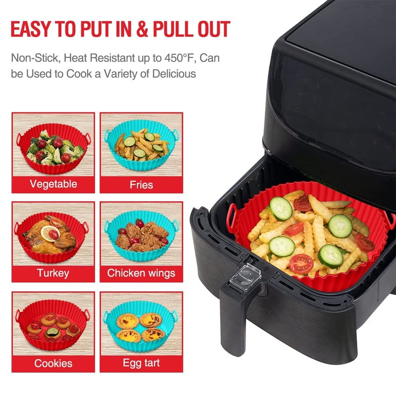 CLEMATIS CLEMATIS Air Fryer Liners Pot 2 Pack I Round Silicone Basket Baking Tray I Pot with Ear Handles I NonStick Reusable Heat Resistant I Cooking Oven Insert Accessories Multicolor 8 Inch  - Image 5