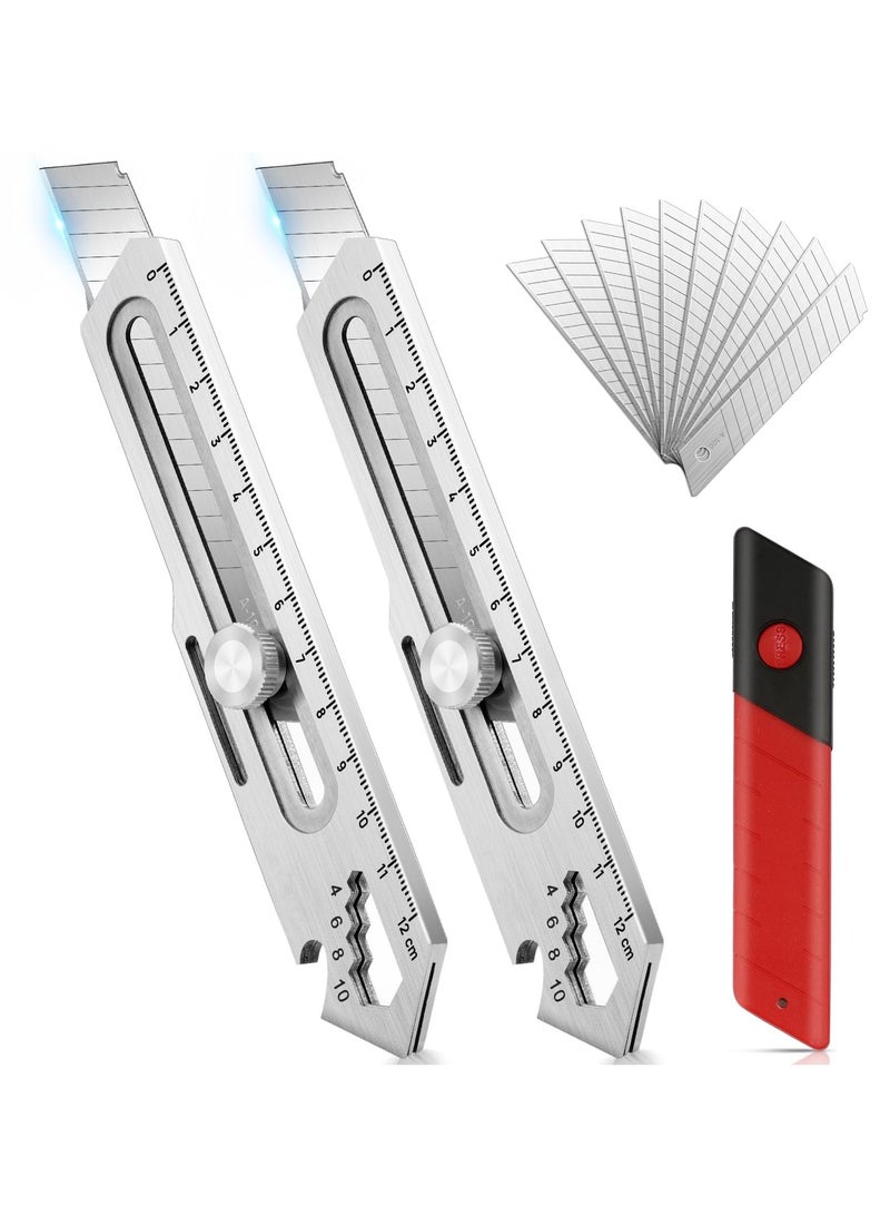 SYOSI SYOSI 2 Pcs Utility Knife, Stainless Steel Retractable Box Cutter, Multifunctional Utility Knife with 10 Pcs Replaceable Blades for Office, Home, School  - Image 1
