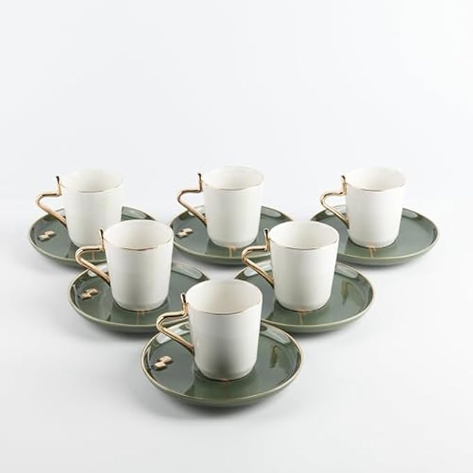 rayihni Porcelain Tea Set 12 Pcs From Liqaa  Olive  Gold - Image 2