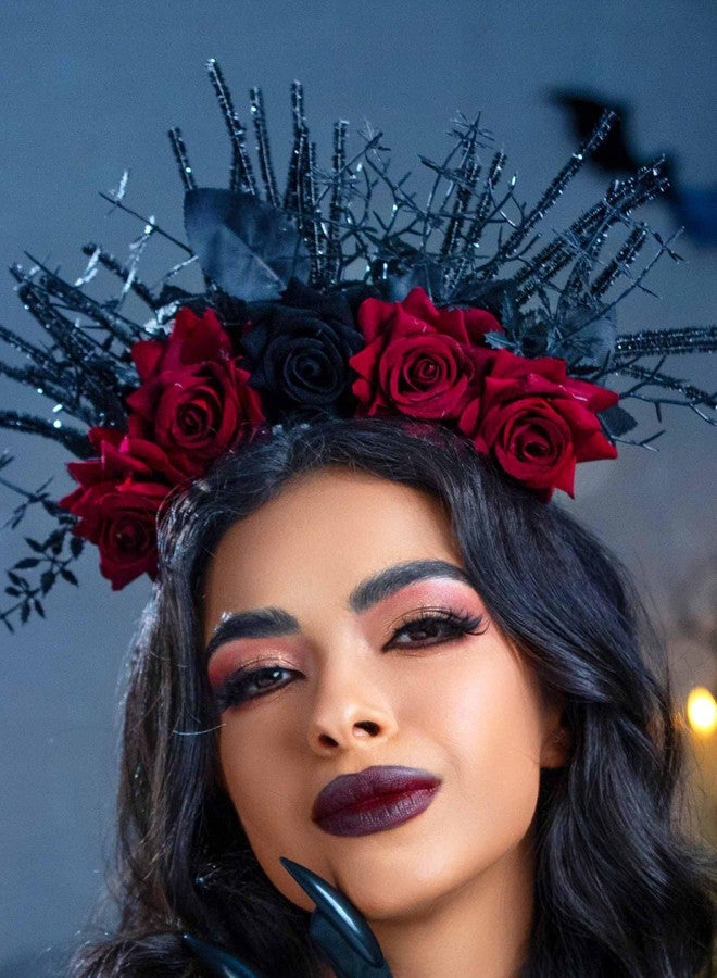 ووي طوق شعر مزين بالورود على شكل هالة زهور، مثالي لحفلات الهالوين وحفلات التنكر. مناسب لإطلالة يوم الموتى. طوق شعر قوطي أنيق للنساء. إكسسوارات شعر لحفلات الهالوين والتنكر. - Image 2