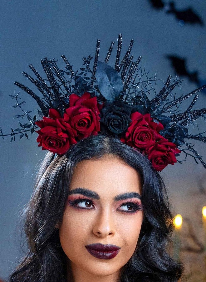 ووي طوق شعر مزين بالورود على شكل هالة زهور، مثالي لحفلات الهالوين وحفلات التنكر. مناسب لإطلالة يوم الموتى. طوق شعر قوطي أنيق للنساء. إكسسوارات شعر لحفلات الهالوين والتنكر. - Image 4