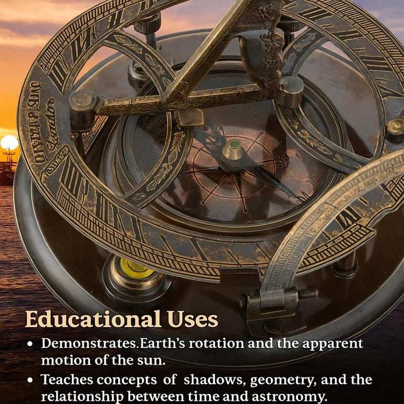 OCEAN REPLICAS Top Grade 5-Inch Sundial Vintage Nautical Marine Compass with Wooden Box Antique Brass Sun Clock for Decoration, Navigation, Gifts Ship Replica Maritime Compass - Image 2