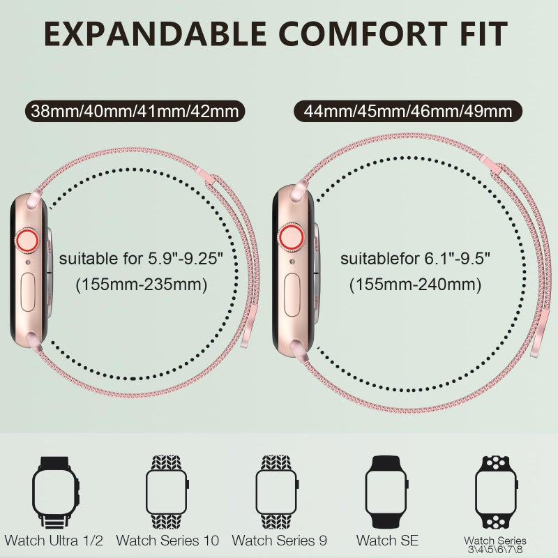 MARGE PLUS Compatible with Apple Watch Band Series 10, Ultra 2, SE, Ultra 9 8 7 6 5 4 Women and Men, Stainless Steel Mesh Loop Magnetic Clasp Replacement for iWatch Bands 38mm 40mm 41mm 42mm RosePink - Image 5