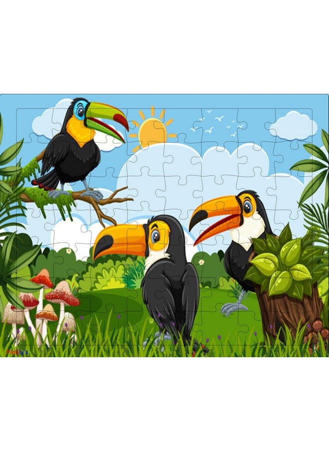 Fiddlys - 54 Pcs Wood Jigsaw Puzzles For Kids & Children Age 6+ Animal World And Sea World (Birds Pack Of 3) - Image 1