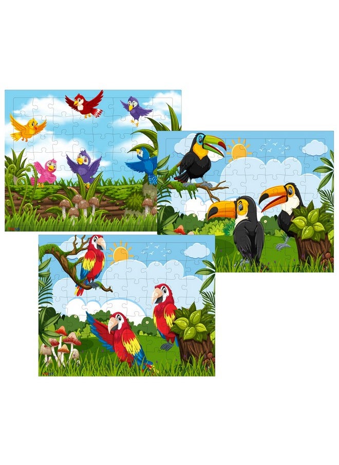 Fiddlys - 54 Pcs Wood Jigsaw Puzzles For Kids & Children Age 6+ Animal World And Sea World (Birds Pack Of 3) - Image 1