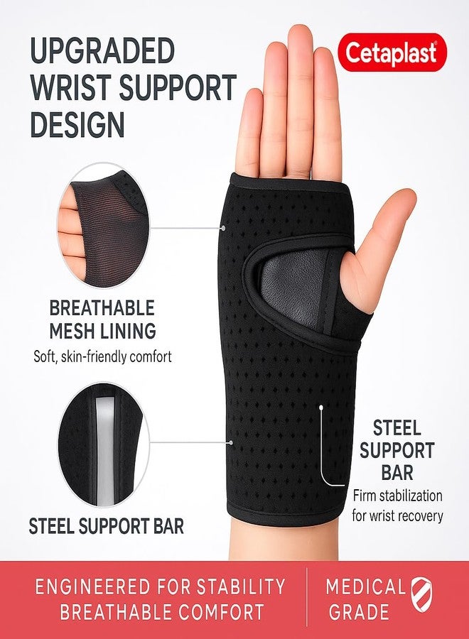 Cetaplast Premium Wrist Support Brace With Steel Plate Splint & Breathable Mesh - Adjustable Compression Strap For Wrist Pain Relief, Carpal Tunnel, Sprain, Injury & Sports Protection Right Hand - Image 2