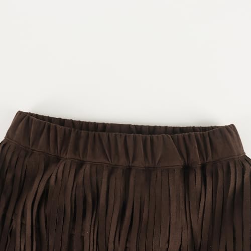 Noomelfish Girls Suede Fringe Skirt Boho Tassel Layered Ruffle Skirt, Coffee Brown, Size 7-8 Years - Image 3
