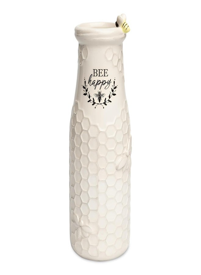 Young's Inc. Ceramic Flower Vase (Bee Happy) - White Ceramic Vase - Honeycomb Decor - 3" L x 3" W x 8" H Contains one Flower vase - Image 1