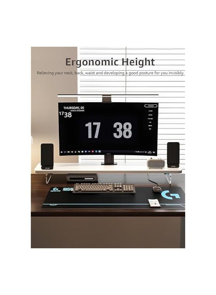 PROMASS White Monitor Stand Riser, 60cm Wood Monitor Stand for Desk, TV/Screen/PC/Printer/Laptop Riser, Computer Stand with Keyboard Organizer, Desktop Shelf, Monitor Riser - Image 2