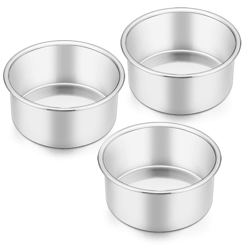 Homikit 4 Inch Round Cake Tin for Baking Stainless Steel Layer Cake Tins Pans Set of 3 Mini Cake Bakeware Set Ideal for Birthday Wedding Christmas Healthy  Sturdy Dishwasher Safe