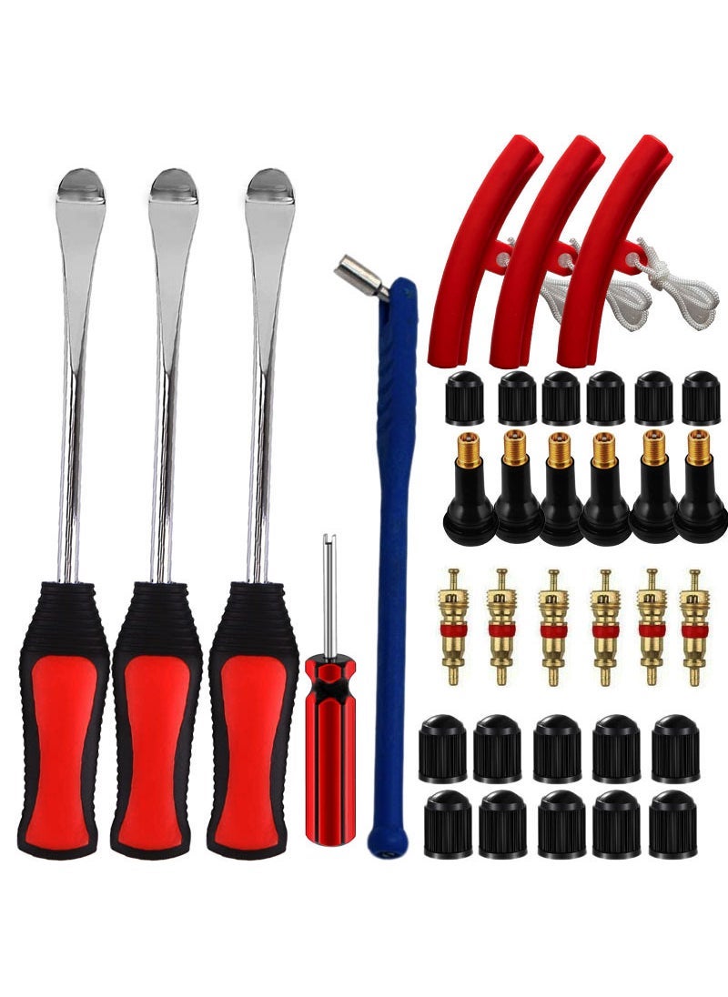 Generic Automotive Tire Lever Pry Bar Flat Tool Kit 413 car valve disassembly kit (blue rod) 30-piece kit (cloth bag 812G/carton 866g)