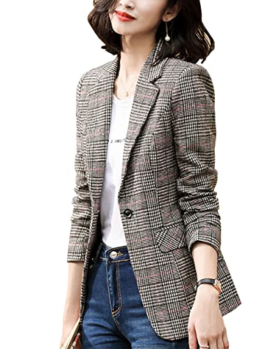 ebossy Women's Notch Lapel 2 Button Boyfriend Blazer Suit Houndstooth Plaid Jacket Coat (Medium, X-Light Grey) - Image 5