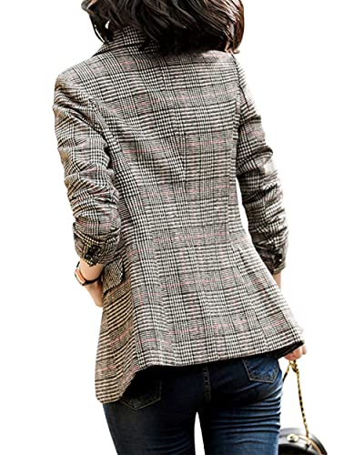 ebossy Women's Notch Lapel 2 Button Boyfriend Blazer Suit Houndstooth Plaid Jacket Coat (Medium, X-Light Grey) - Image 3