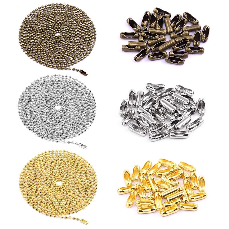 Swpeet Swpeet 3Pcs 3 Colors 120 Metal Ceiling Fan Pull Chain Extension with 90Pcs Matching Connectors Kit Durable Strong Bearing Rust Proof 3mm Beaded Extension Chains for Ceiling Fan or Light  - Image 1