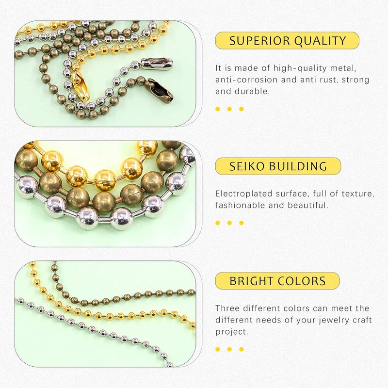 Swpeet Swpeet 3Pcs 3 Colors 120 Metal Ceiling Fan Pull Chain Extension with 90Pcs Matching Connectors Kit Durable Strong Bearing Rust Proof 3mm Beaded Extension Chains for Ceiling Fan or Light  - Image 3