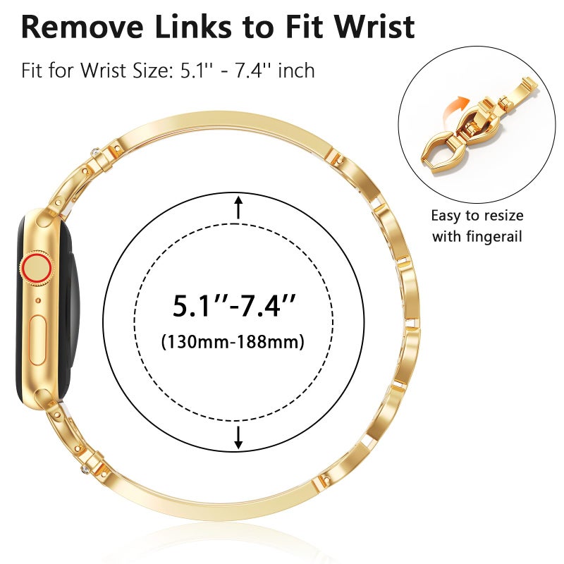 MOFREE Slim Metal Band Compatible with Apple Watch Bands for Women 38mm/40mm/41mm/42mm (Series 11/10), Thin Bracelet Strap Band for iWatch SE/9/8/7/6/5/4/3/2/1, Lightweight Dressy Women Bands Gold - Image 5