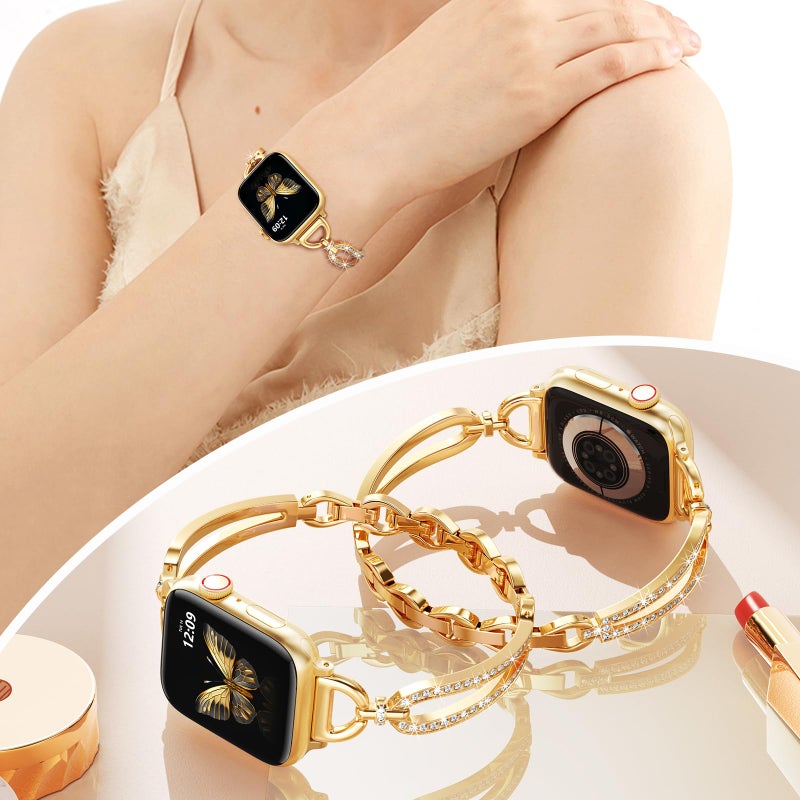 MOFREE Slim Metal Band Compatible with Apple Watch Bands for Women 38mm/40mm/41mm/42mm (Series 11/10), Thin Bracelet Strap Band for iWatch SE/9/8/7/6/5/4/3/2/1, Lightweight Dressy Women Bands Gold - Image 2