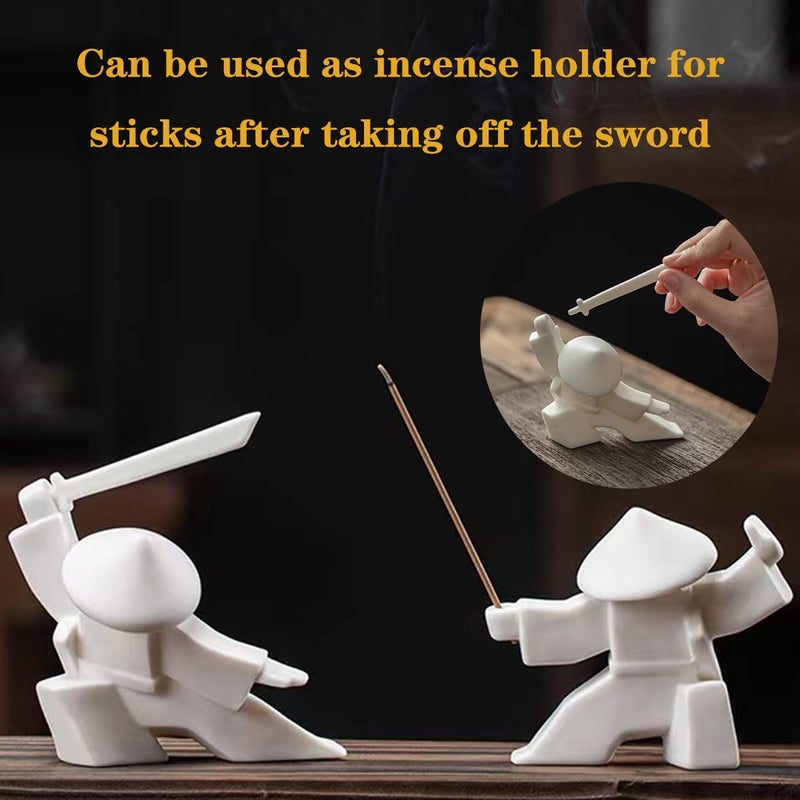 LYART Samurai Statue Decor Japanese Warrior Decor Children's Room Statues, Kongfu Tea Pet Decoration, Incense Holder for Stick Burner Incense Stick Holder (White2 and White3) - Image 3