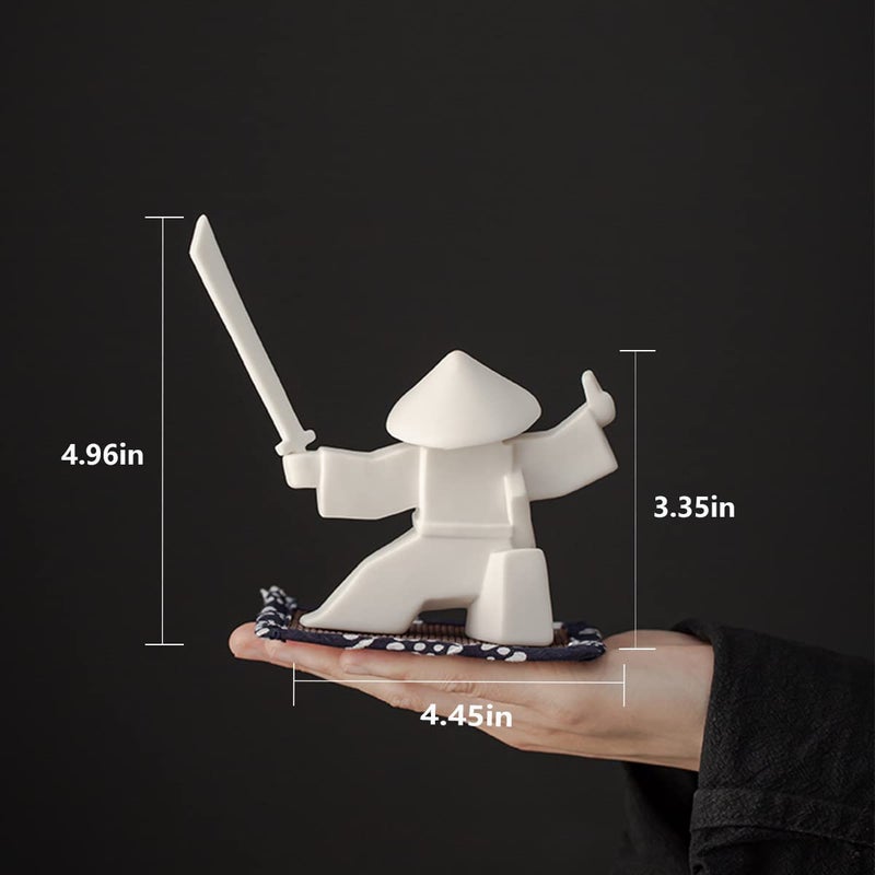 LYART Samurai Statue Decor Japanese Warrior Decor Children's Room Statues, Kongfu Tea Pet Decoration, Incense Holder for Stick Burner Incense Stick Holder (White2 and White3) - Image 5