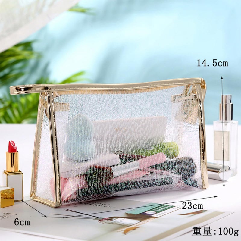 3 Travel Makeup Bags Cosmetic Pouches Zipper Toiletry Organizer Set White Coffee Gold - Image 3