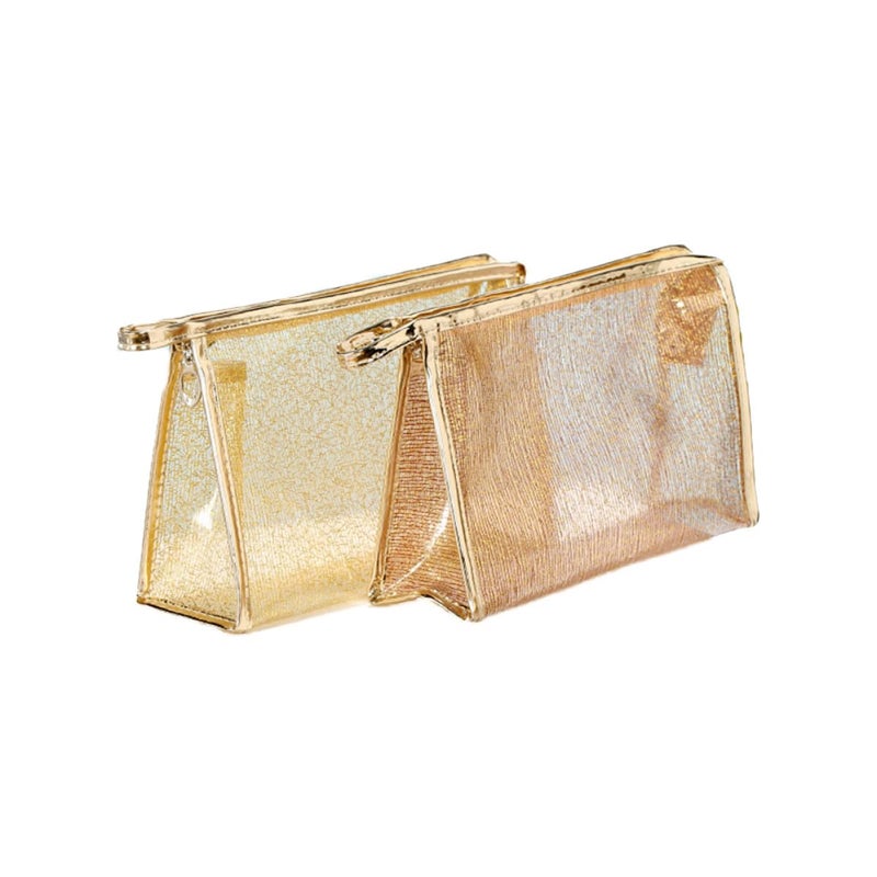 3 Travel Makeup Bags Cosmetic Pouches Zipper Toiletry Organizer Set White Coffee Gold - Image 2