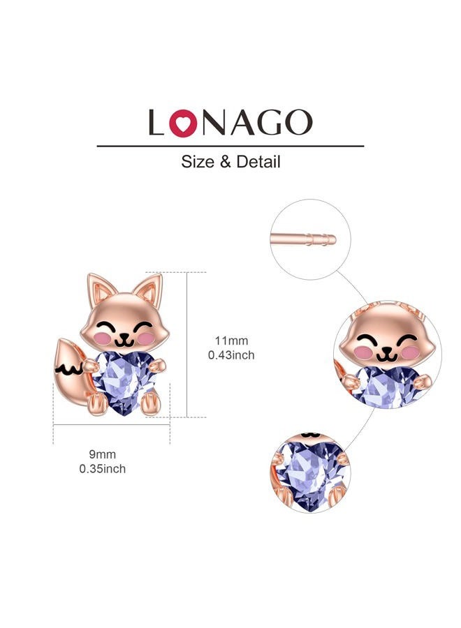 LONAGO Fox Earrings for Women 925 Sterling Silver Cute Fox Holding Heart Stud Earrings (June) - Image 4