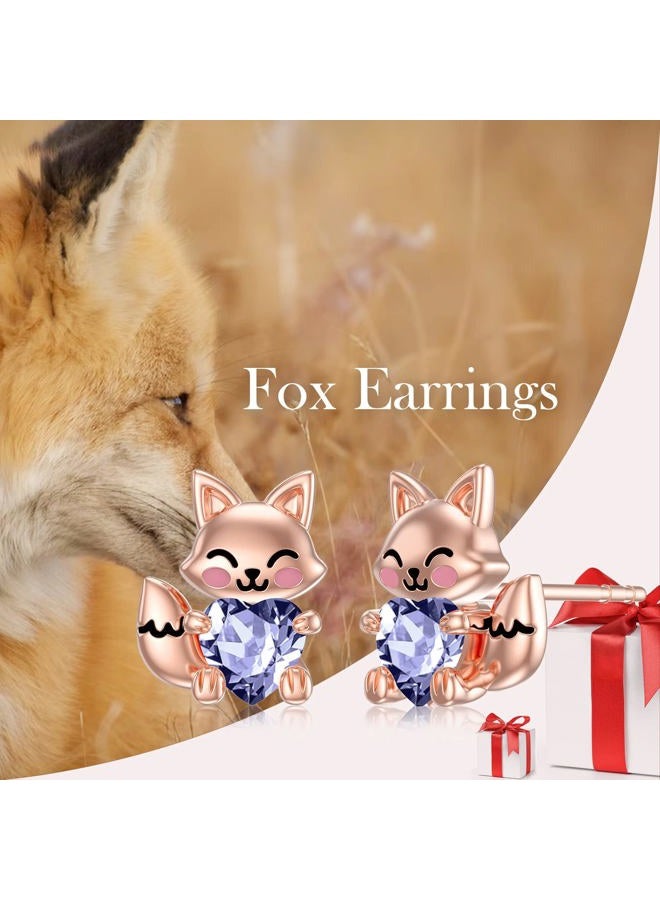 LONAGO Fox Earrings for Women 925 Sterling Silver Cute Fox Holding Heart Stud Earrings (June) - Image 2
