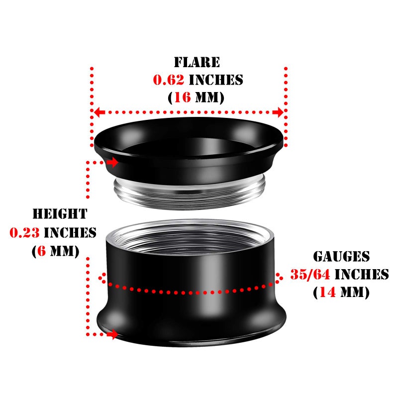 BIG GAUGES Pair of Black Anodized Gauges 14 mm Double Flared Screw Flesh Tunnel Plugs Piercing Jewelry Stretcher Ear Earring BGDFT 10676 - Image 2