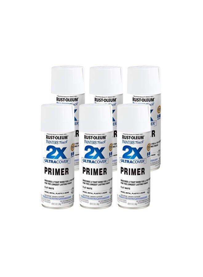 RUST-OLEUM 334019-6PK Painter's Touch 2X Ultra Cover Spray Primer, 12 oz, Flat White, 6 Pack - Image 1