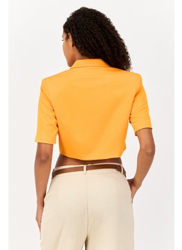 Unique21 Women Regular Fit Solid Short Sleeve Crop Blazer, Orange  - Image 4