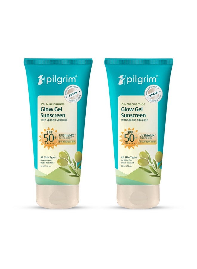 Pilgrim 2% Niacinamide Glow Sunscreen SPF 50 +++ 50 Gm (Pack of 2) for men and women with Spanish Squalane | Enhances Glow, Broad spectrum, Non-greasy, No white cast & Prevents Tanning | All skin types | - Image 1