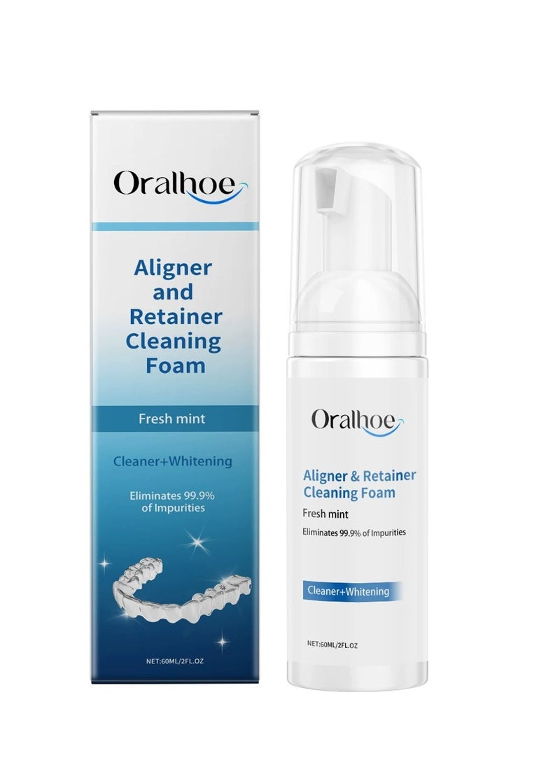 ORALHOE 50ML Teeth Aligner Retainer Cleaner Foam, Whitening Foam Cleaning Brite Foam, White Foam Retainer Cleaner for Aligners, Retainers & Night Guards for Dentures, Night Guards Mouth Trays  - Image 1
