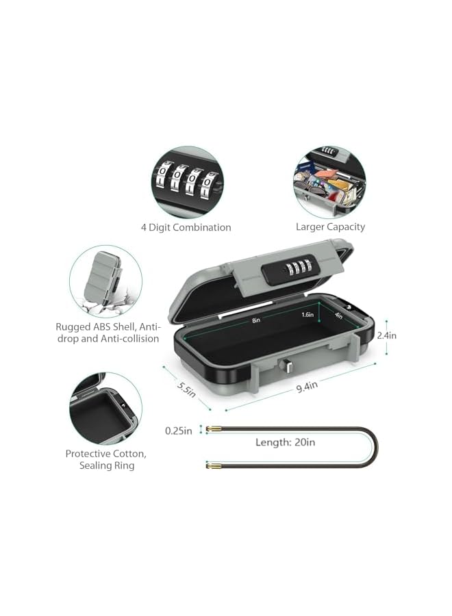 PROMASS PROMASS Portable Security Case, 4 Digit Combination Keys Lock Box, Portable Safe Box with Long Shackle, Smartphones, Passports, Credit Cards Safe for Playground, Beach, Travel, Grey  - Image 3